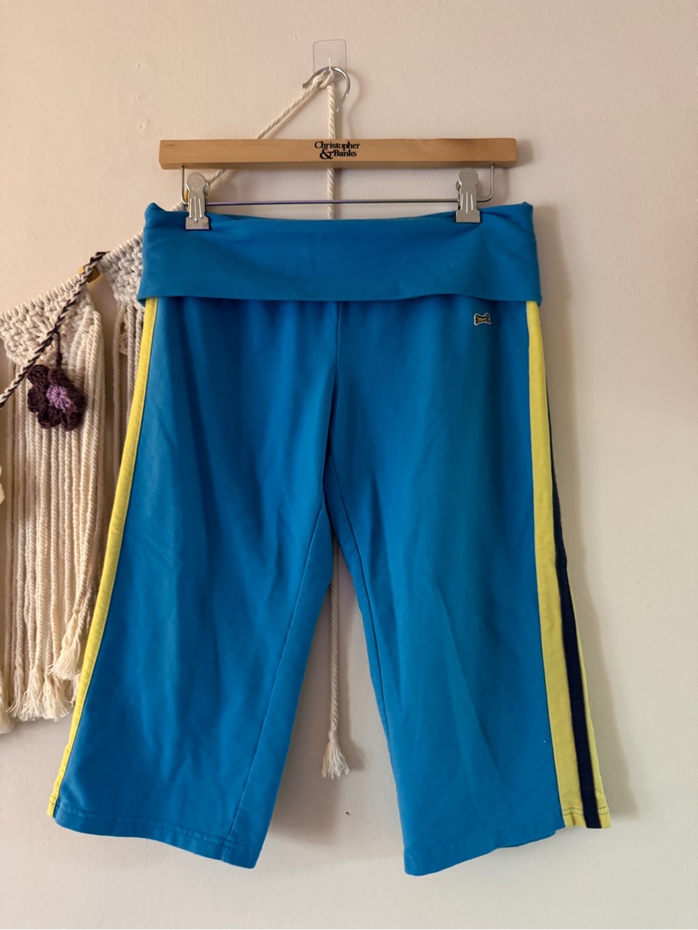 Le Tigre Blue Cropped Athletic Capris with Yellow Side Stripes